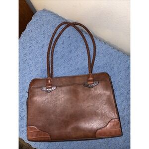 Bueno Of California Brown Mixed Media Satchel Faux Leather Western Handbag